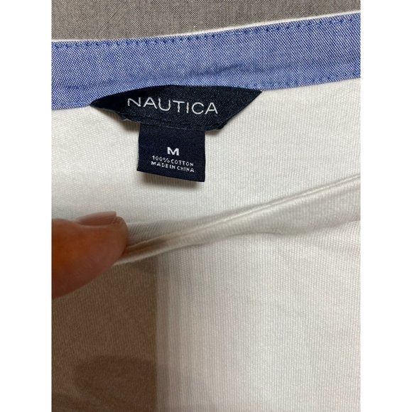 Nautica Shirt‎ Womens Medium White Round Neck Contrast Cuff Long Sleeve Ladies. - Picture 4 of 9